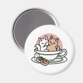 Knuffelen Katten in een kopje - Schattige theetijd Magneet (Voorkant / Achterkant)