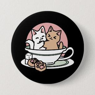 Knuffelen Katten in een kopje - Schattige theetijd Ronde Button 7,6 Cm
