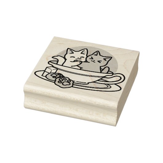 Knuffelen Katten in een kopje - Schattige theetijd Rubberstempel (Stempel)
