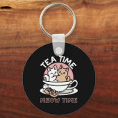 Knuffelen Katten in een kopje - Schattige theetijd Sleutelhanger (Achterkant)