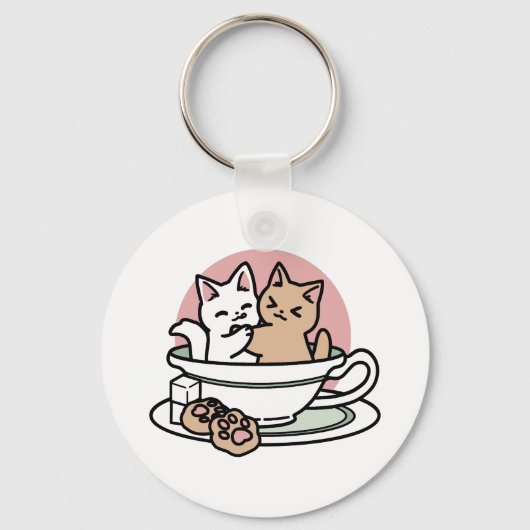 Knuffelen Katten in een kopje - Schattige theetijd Sleutelhanger (Voorkant)