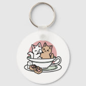 Knuffelen Katten in een kopje - Schattige theetijd Sleutelhanger (Achterkant)