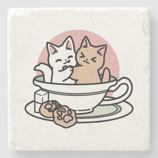 Knuffelen Katten in een kopje - Schattige theetijd Stenen Onderzetter (Voorkant)