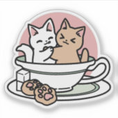 Knuffelen Katten in een kopje - Schattige theetijd Sticker (Voorkant)