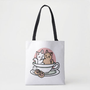 Knuffelen Katten in een kopje - Schattige theetijd Tote Bag