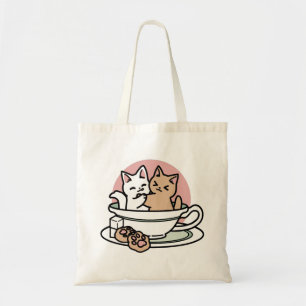Knuffelen Katten in een kopje - Schattige theetijd Tote Bag