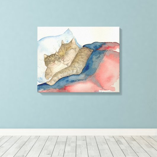 Knuffelen Moeder en baby kitten Art Canvas Afdruk (Insitu (Houten vloer))