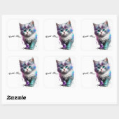 Knuffelend Blue-Eyed Kitten Sticker, Waterverf Art Vierkante Sticker (Vel)