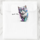 Knuffelend Blue-Eyed Kitten Sticker, Waterverf Art Vierkante Sticker (Tas)