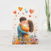 Knuffelend paar en harten Valentijnsdag Beige Kaart (Voorkant)