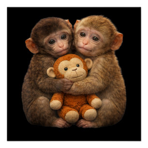 Knuffelende Apen Paar Knuffel Aap Knuffel Kunst Perfect Poster