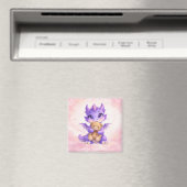 Knuffelende Baby Draak met Teddybeer Vierkante Mag Magneet (Insitu (Vaatwasser))