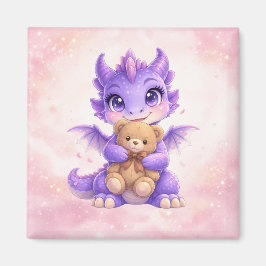 Knuffelende Baby Draak met Teddybeer Vierkante Mag Magneet