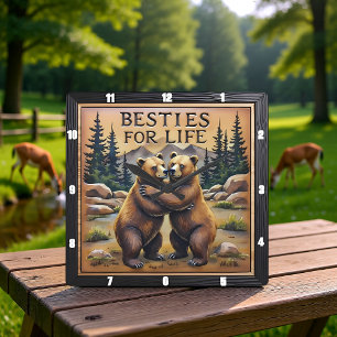 Knuffelende beren aan de bergstroom vierkante klok