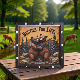 Knuffelende beren Donker bos Vierkante Klok