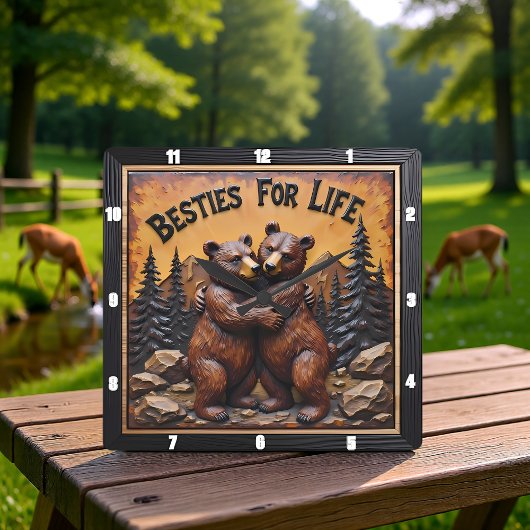 Knuffelende beren Donker bos Vierkante Klok