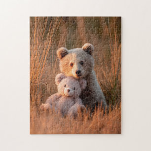 Knuffelende berenwelp met teddybeer legpuzzel
