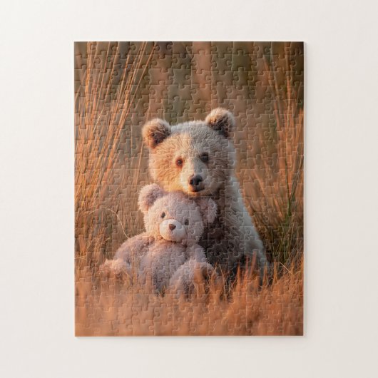 Knuffelende berenwelp met teddybeer legpuzzel (Verticaal)