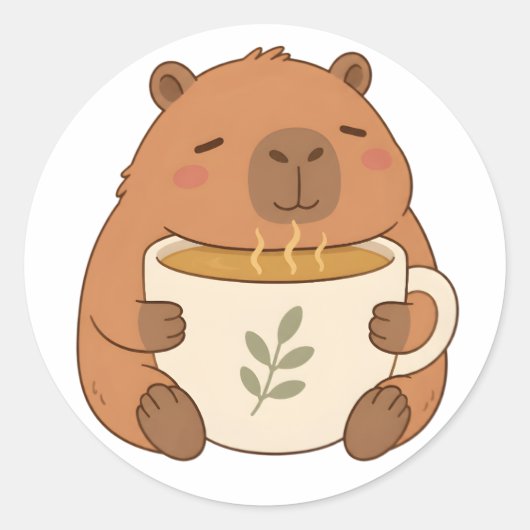 Knuffelende Capybara met Koffiekopje Sticker (Voorkant)
