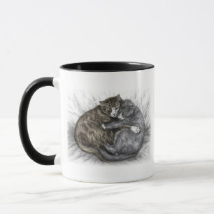 Knuffelende katten slapend mok