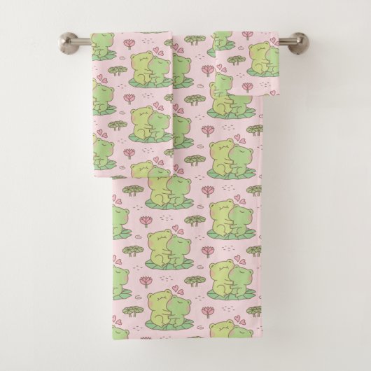 Knuffelende Kikkers Verliefd Patroon Roze Bad Handdoek (Insitu)