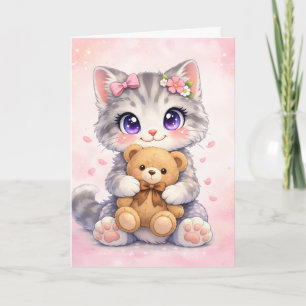 Knuffelende Kitten met Teddybeer Wenskaart Kaart