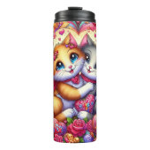 Knuffelende Kittens Hart Bloemen Thermosbeker (Voorkant)