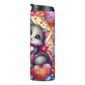 Knuffelende Kittens Hart Bloemen Thermosbeker (Geroteerd rechts)