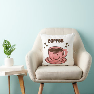 Knuffelende Koffie Kussen Met Glimlach