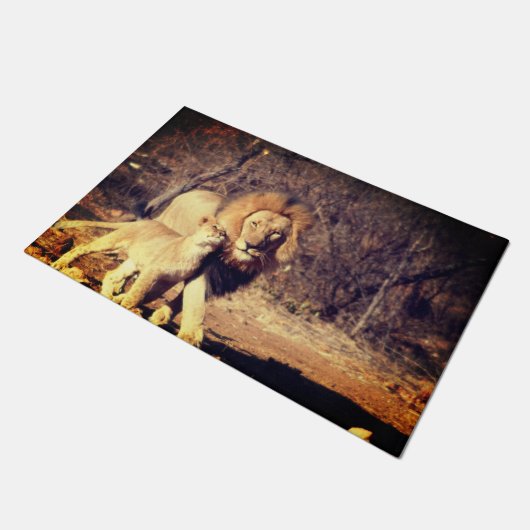 Knuffelende leeuwen deurmat (Schuin)