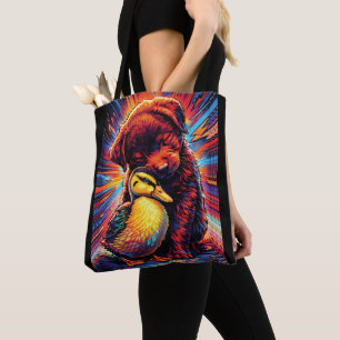 Knuffelende Puppies en Eendjes Pop Art Tote Bag
