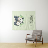 Knuffelende reuzenpanda's watercolor baby shower wandkleed (In Situ (horizontaal))