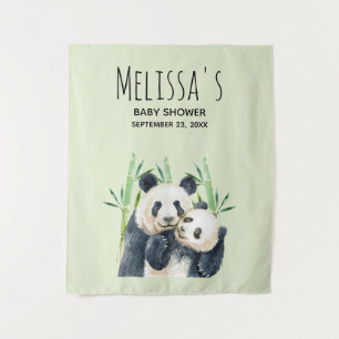 Knuffelende reuzenpanda's waterverf baby shower wandkleed