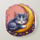 Knuffelende slapende kat rustend op een wassende m rond kussen (Achterkant)