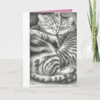 Knuffelende Tabby Cats Pet Sympathy Card. Kaart