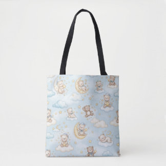 Knuffelende teddybeer maan & sterren babykamer tote bag