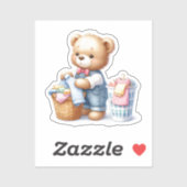 Knuffelende teddybeer opvouwen van wasgoed sticker (Vel)