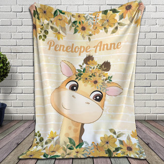 Knuffelgiraf en zonnebloemen deken met naam
