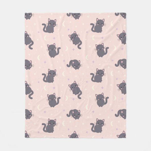 Knuffelgrijze kat roze fleece deken (Voorkant)
