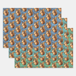 Knuffelig Eekhoorn Trio Set Inpakpapier Vel