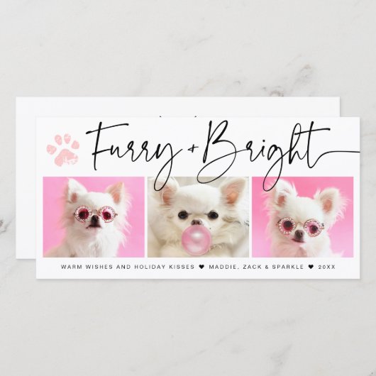 Knuffelig en Helder | 3 Foto's Pet Collage Feestdagenkaart (Voorkant / Achterkant)