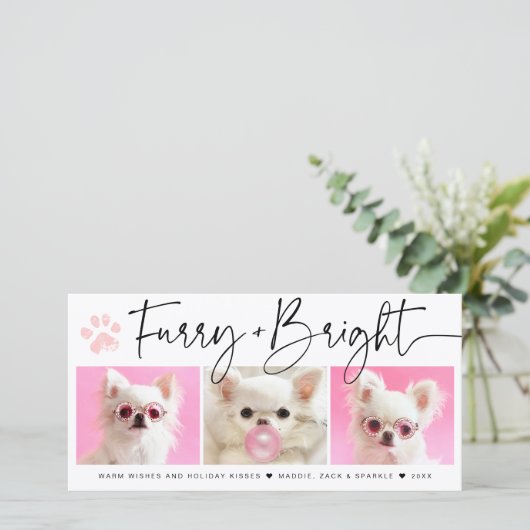 Knuffelig en Helder | 3 Foto's Pet Collage Feestdagenkaart (Staand voorkant)