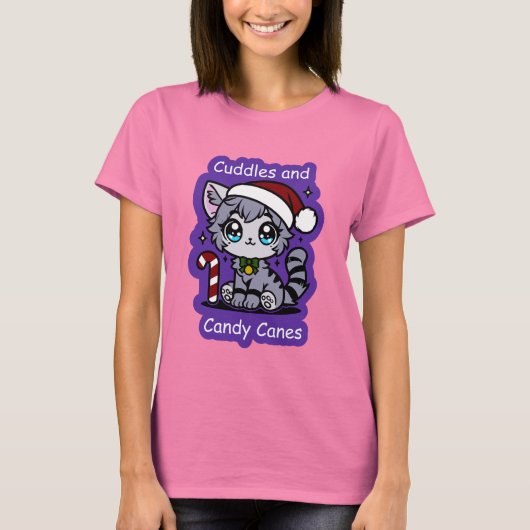 Knuffelig Kat en Candy Canes Christmas Shirt (Voorkant)