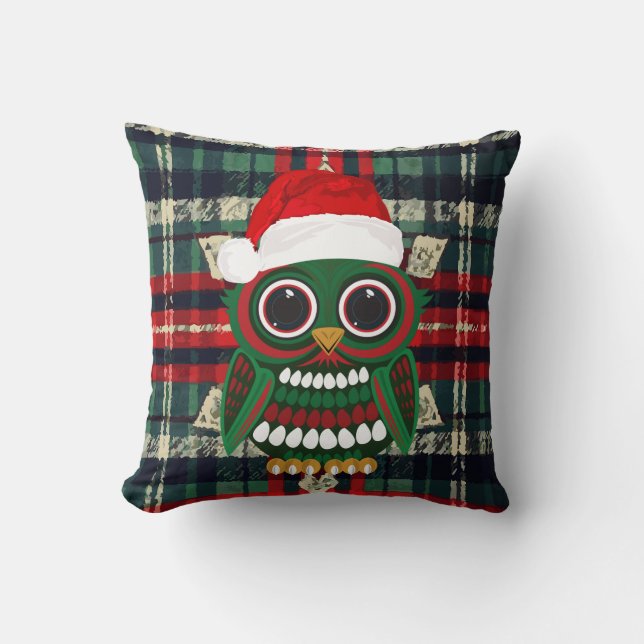 Knuffelig Kerst Uil Geruit Knus Festieve Kerst Ver Kussen (Voorkant)