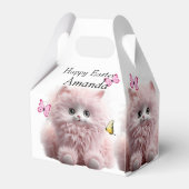 Knuffelig Roze Kitten & Vlinders Pasen Bedankdoosjes (Achterkant)