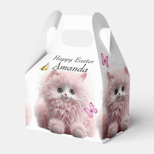 Knuffelig Roze Kitten & Vlinders Pasen Bedankdoosjes (Voorkant Zijde)