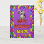 Knuffelig Schattige Eenhoorn Groet Happy Birthday Kaart (Gele Bloem)