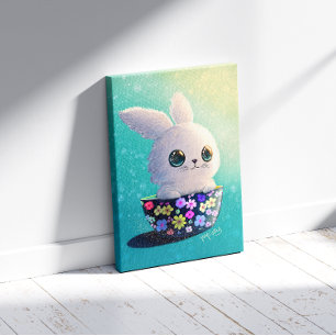 Knuffelig wildleven in de lente: Konijn bloem bloe Canvas Afdruk