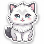 Knuffelig Witte Kitten met Grote Blauwe Ogen Stick Sticker (Voorkant)