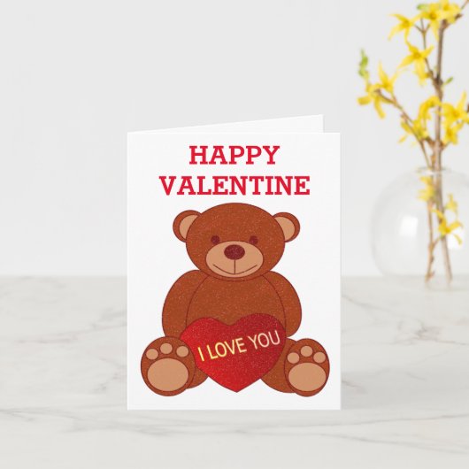 Knuffelige Beer Met Hart Ik Hou Van Jou Valentijns Kaart (Gele Bloem)